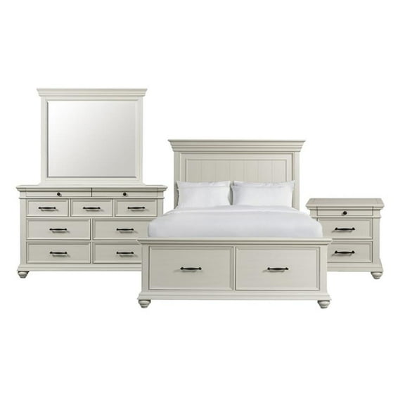 Bowery Hill Wood White Queen Platform Storage 4PC Bedroom Set