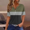 thumbnail image 2 of Zwiiyzr Womens T-Shirts Independence Day Printed Blouses Short Sleeved V-Neck Button Up Fashionable(Olive Green,XL), 2 of 5