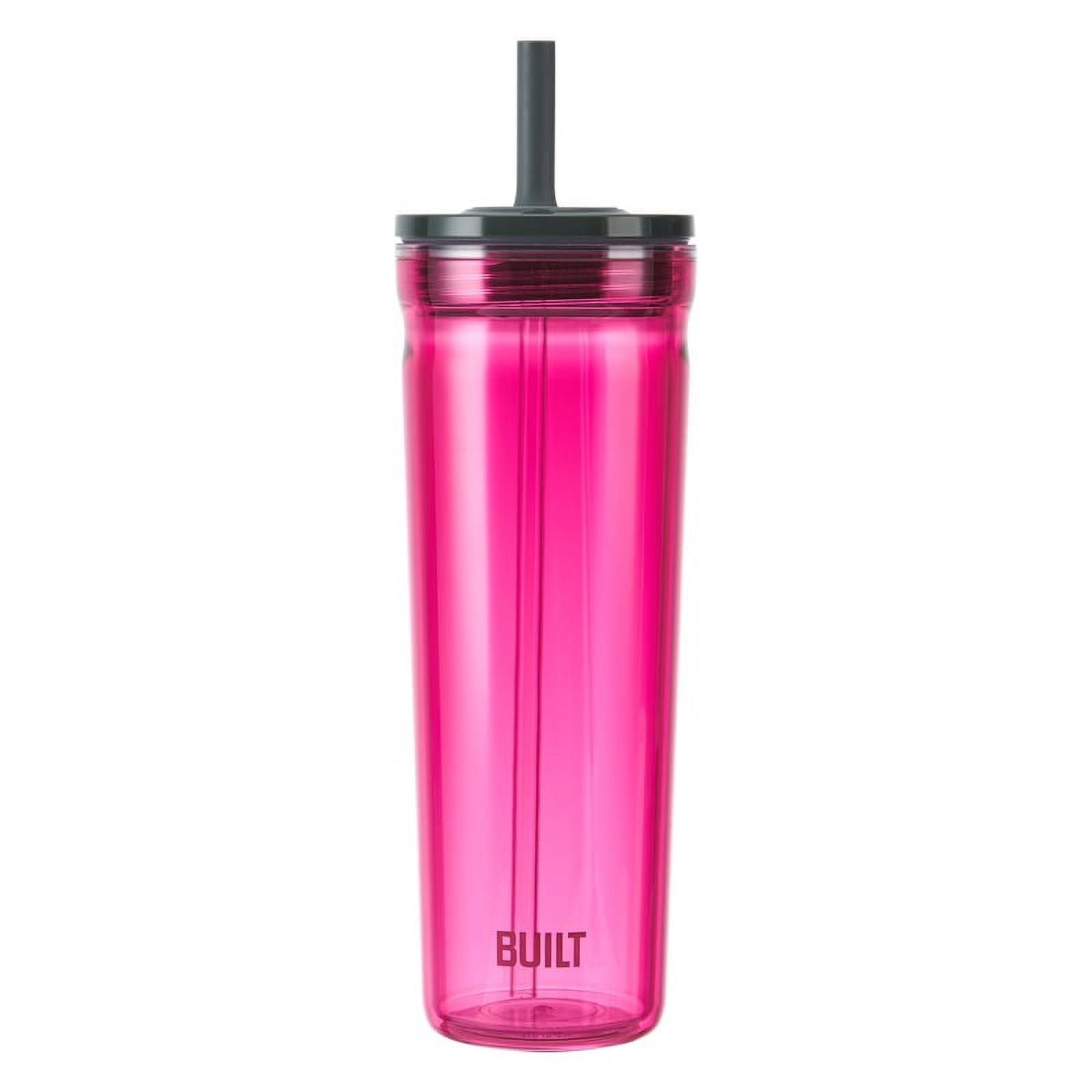 BUILT Torrent 24 oz Double-Wall Acrylic Tumbler Water Bottle with Straw, Magenta