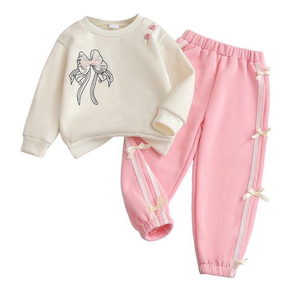 Staki Toddler Clothes For Baby Girls Cute Long Sleeve Sweatshirt Pants Girls Warm Fall Winter Outfits Set 2-7Y(White,7 Years)