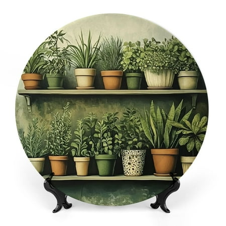 

CMMY Green Plants Bone China Decorative Plate Vertical Stand for Home Club Room Decoration 10x10inch