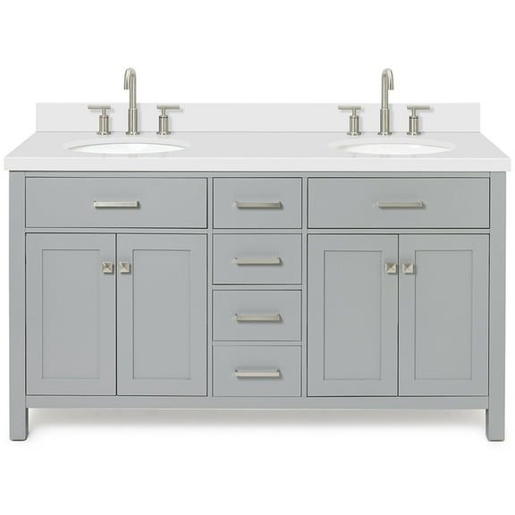 Ariel H061dwqovo Bristol 61" Free Standing Double Oval Basin Vanity Set - Grey