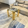 thumbnail image 2 of Gold Stainless Steel End Table, 20 Inch Square, Double-layer Clear Tempered Glass, Storage For Living Area, 2 of 5