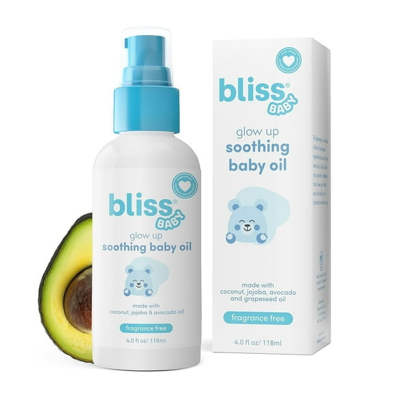 Bliss Baby Soothing Baby Oil, All Natural, Premium & Fragrance Free, Vegan - Made with Organic Avocado Oil & Other Plant-Based Ingredients, Dermatologist Tested, Hydrating Baby Massage Oil, 4 fl. Oz.