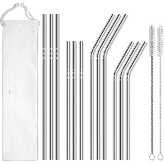 Complete Set of Reusable Stainless Steel Straws – Long Drinking Straws for Tumblers, Smoothies, Cocktails, Coffee, Dishwasher Safe, Includes Cleaning Brushes & Travel Case