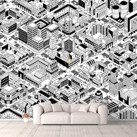 IDEA4WALL 6pcs City Illustration Peel and Stick Wallpaper Removable Wall Murals Large Wall Stickers for Home Decoration 100 x24