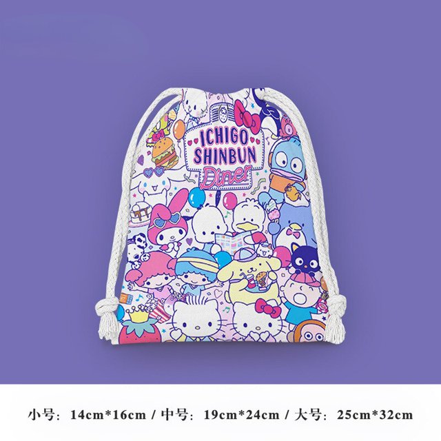 Hello Kitty-bolsa de dulces con cordón para mujer y niña, bolso de almacenamiento de cosméticos con estampado de dibujos animados, bolso portátil con cordón, bolsa de regalo