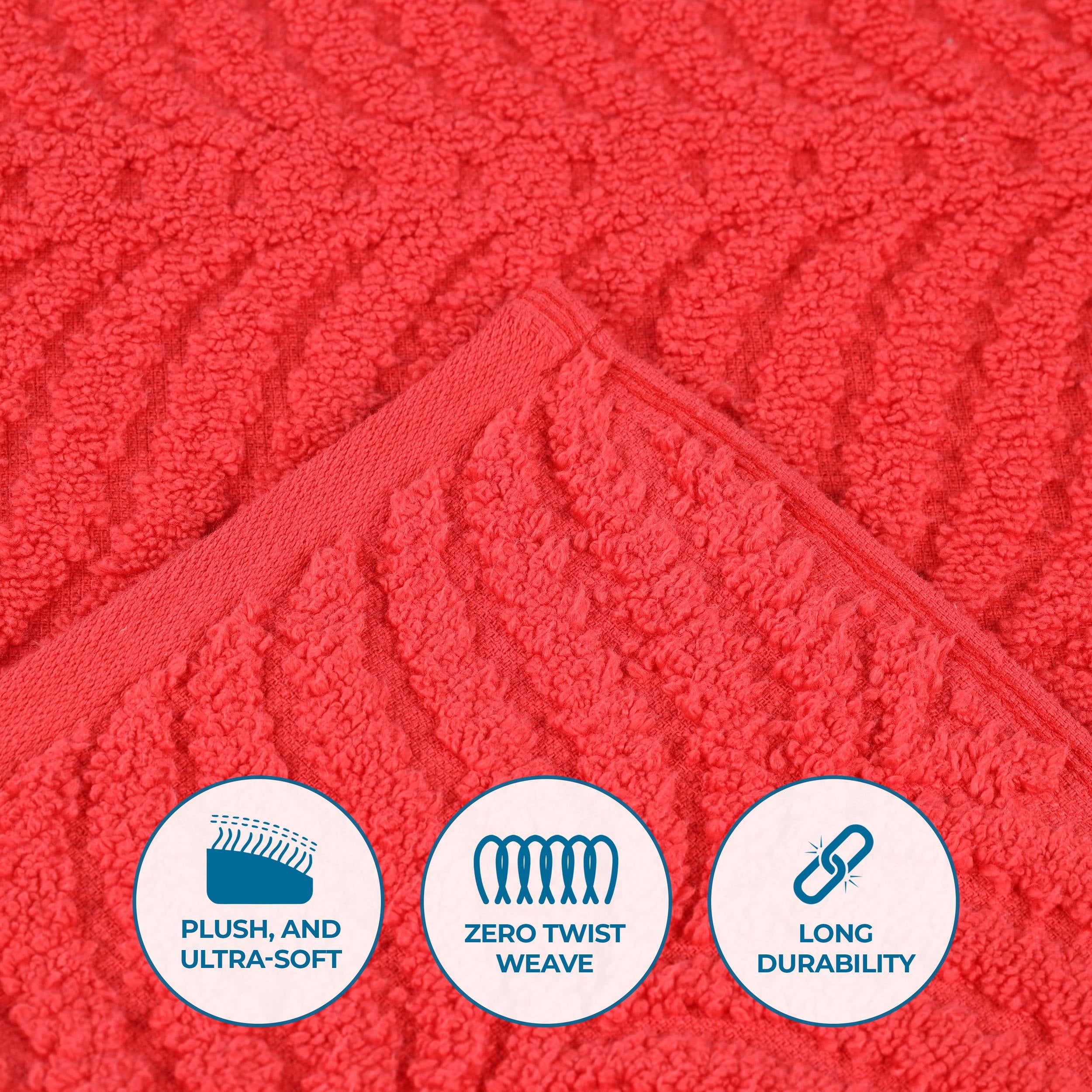 Superior Chevron 3-Piece Zero Twist Cotton Towel Set, Plush and Ulta Soft Towels, Red