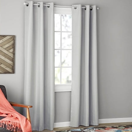 MAINSTAYS OLAN TEXTURED SOLID BLACKOUT GROMMET CURTAIN PANEL PAIR WINDOW TREATMENT, SET OF 2 ROOM DARKENING DRAPES FOR BEDROOM, SILVER, 37″ W X 84″ L