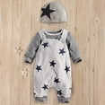 thumbnail image 2 of Boys Casual Star Print Outfit Overall Pants Long Sleeve Shirt Hat Three Piece Fall Kids Clothes, 2 of 9