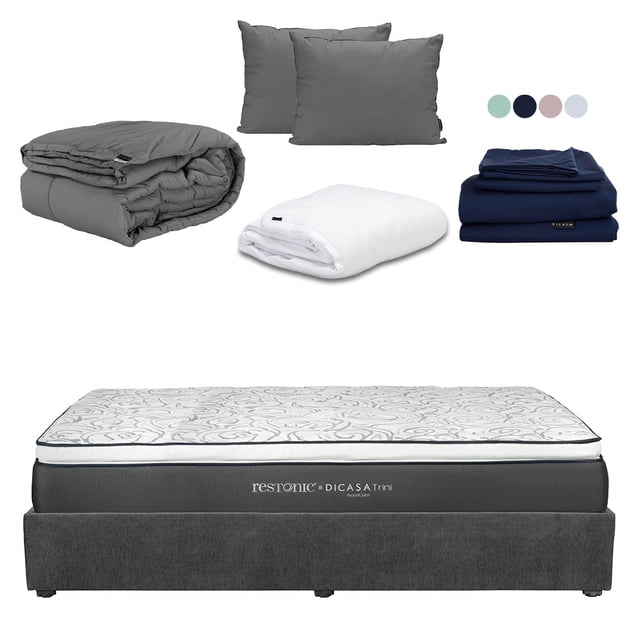 Colchón King Size Trini + Box Base Cama + Almohada 2Pack + Protector Cloud + Sábanas Softy + Edredón Homy