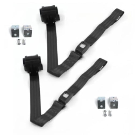 Ford Bronco 1980-1996 Standard 2 Point Black Retractable Bucket Seat Belt Kit with Bracketry - 2 Belts