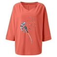 thumbnail image 4 of Zszcpp Casual Tops For Women Dandelion Printed Three Quarter Sleeves Linen Large Size Leisure V Neck Blouse Casual Blouses, 4 of 4