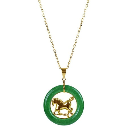 Jade Yellow Necklace - 14k Yellow Gold Green Chinese Jade 18-inch Zodiac Horse Necklace