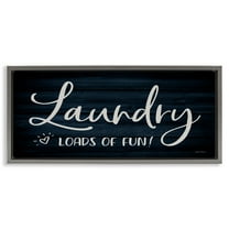 Stupell Industries Loads of Fun Laundry Typography Painting Gray Floater Framed Art Print Wall Art, 25 x 11
