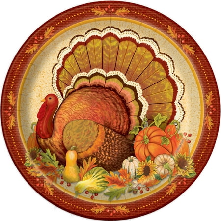 Give Thanks Thanksgiving Paper Dessert Plates, 7in,