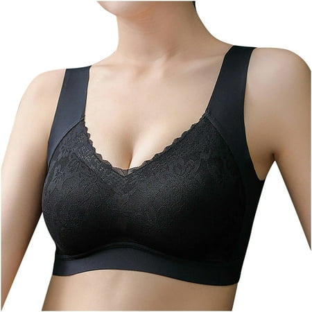 Elainilye Fashion Women Bras Gathered Adjustable Support Bra Wirefree Plus Size Minimizer Lace Bra