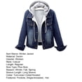 thumbnail image 7 of comerut Women Winter Jacket Hooded Solid Color Long Sleeves Detachable Hat Thick Keep Warm Single-breasted Plus Size Plush Denim Winter Coat for Daily Wear, 7 of 7