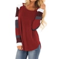 thumbnail image 7 of TWY Women Round Neck Colorblock Spliced Long Sleeve Pullover Tops, 7 of 7