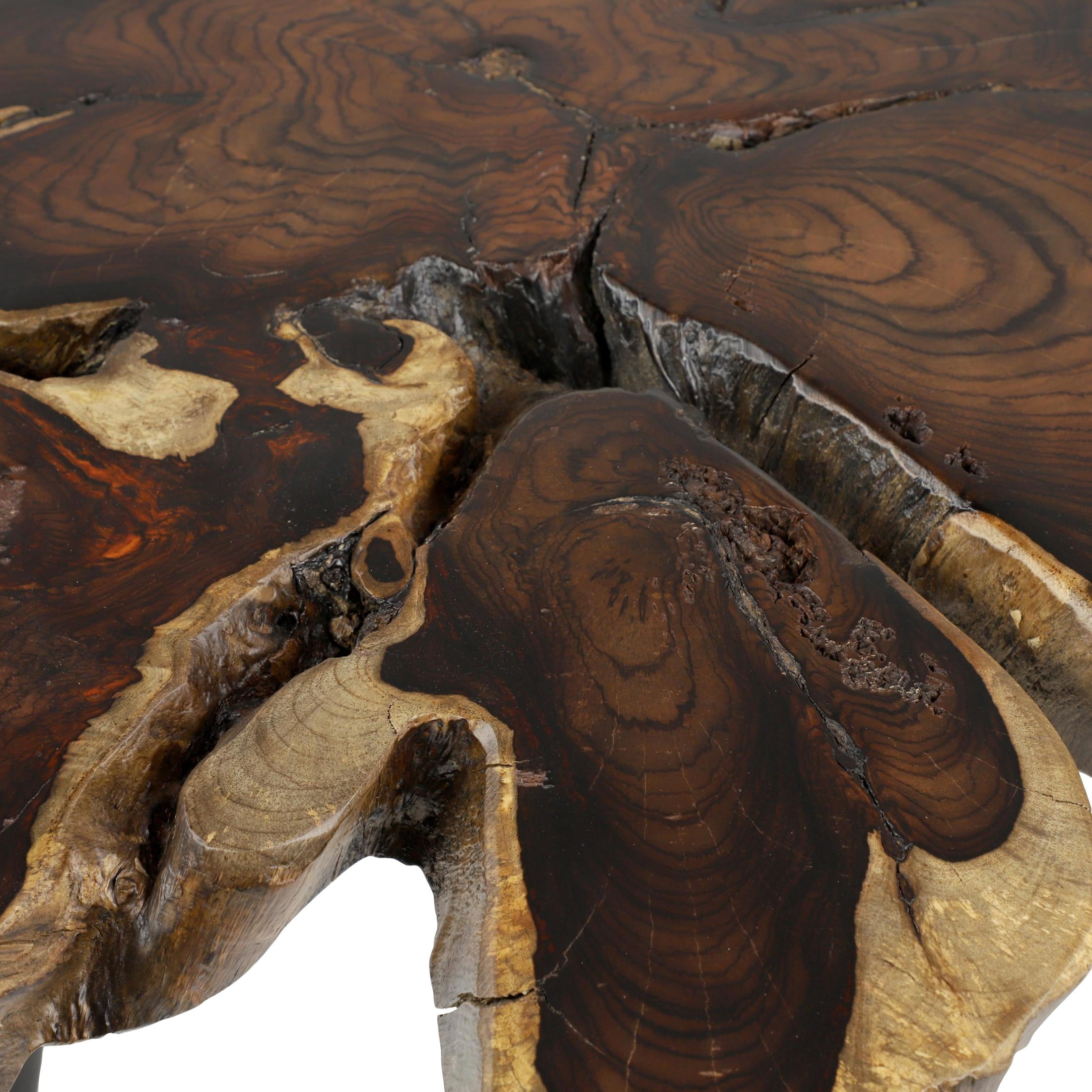 DecMode 32" x 16" Brown Wood Handmade Live Edge Top Coffee Table with Black Metal Tripod Legs, 1-Piece