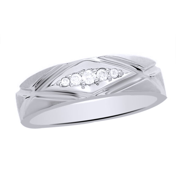 AFFY White Natural Diamond Wedding Band Ring In 10k White Gold (0.13 Cttw)