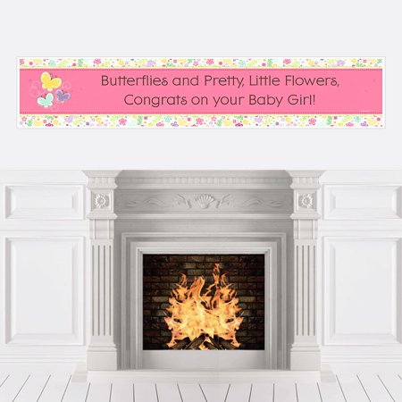 Playful Butterfly And Flowers Baby Shower Decorations Party Banner Playful Butterfly And Flowers Baby Shower Decorations Party Banner