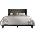 thumbnail image 3 of Home Design Medford Twin Tufted Upholstered Panel Bed with Wingback Headboard and Button Tufting, Charcoal Gray, Easy Assembly, 3 of 5
