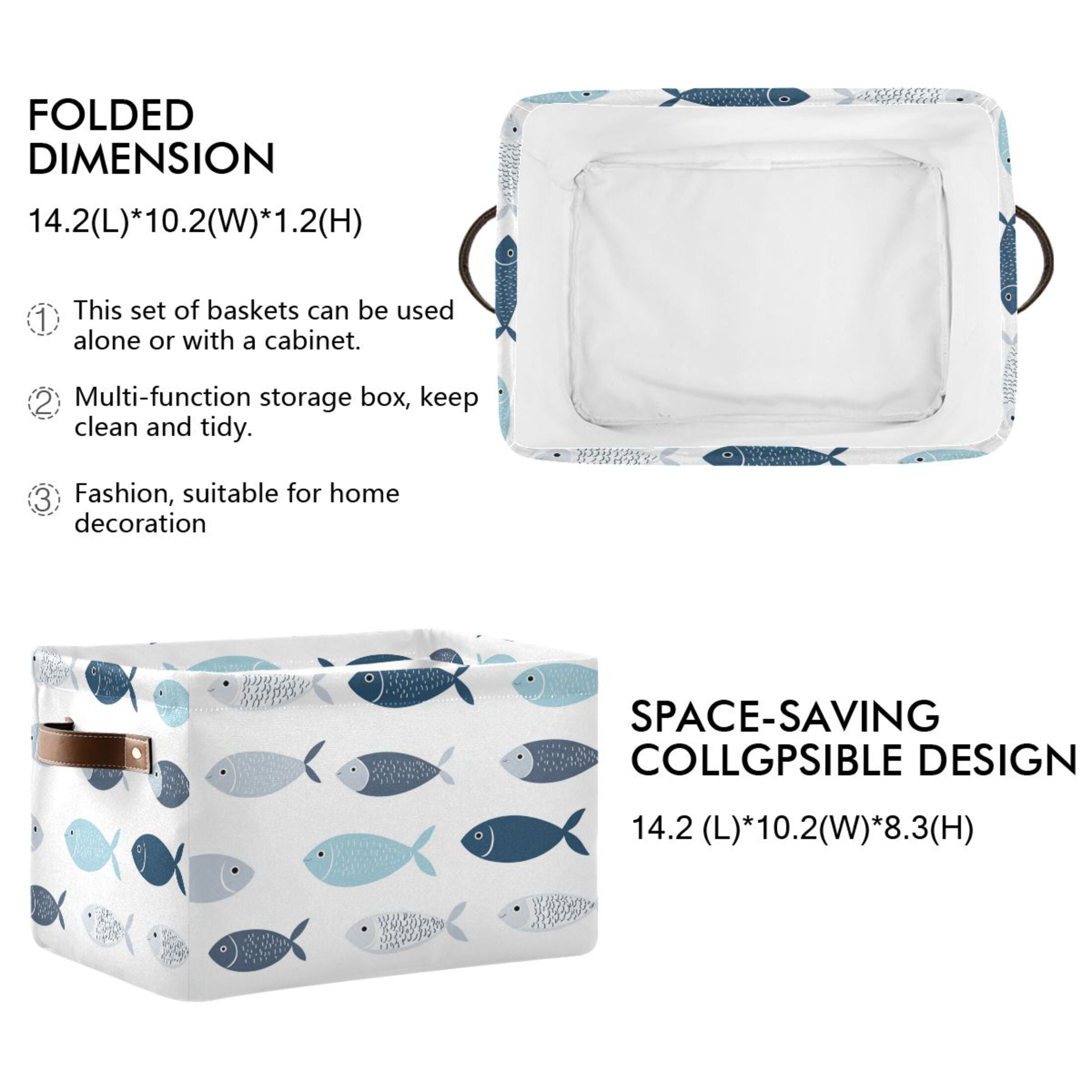 Simple and Cute Fish Foldable Storage Basket,Canvas Fabric Foldable Storage Bins with Handles Open Home Storage Bins Boxes for Toy Book Shelf Closet Baskets