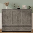 thumbnail image 4 of Queen Size Murphy Bed with Charging Station and 3 Storage Drawers, Pine Wood Folding Cabinet Bed, Equipped with 6 Moving Wheels, Space-Saving Hidden Wall Bed for Guest Room, Home Office,Grey, 4 of 11