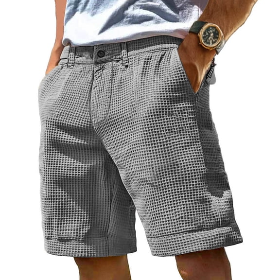 ctdiral Mens Waffle Knit Shorts Casual Lightweight Breathable Suit Shorts Solid Color Comfy Work Shorts Walking Hiking Short Pants with Pockets