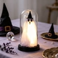 thumbnail image 5 of Halloween Ghost Light with Glass Cover Decor, Halloween Indoor Light-Up Ghost in Glass Cloche Decorations, Cute Ghost Light for Home Kitchen Mantel Tabletop Party Decor Holiday Supplies (Black, C), 5 of 7