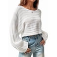 thumbnail image 2 of Women'S Scoop Neck Long Sleeve Sweater Slim Fit Ribbed Knit Solid Fashion Sweater Pullovers White XS, 2 of 9