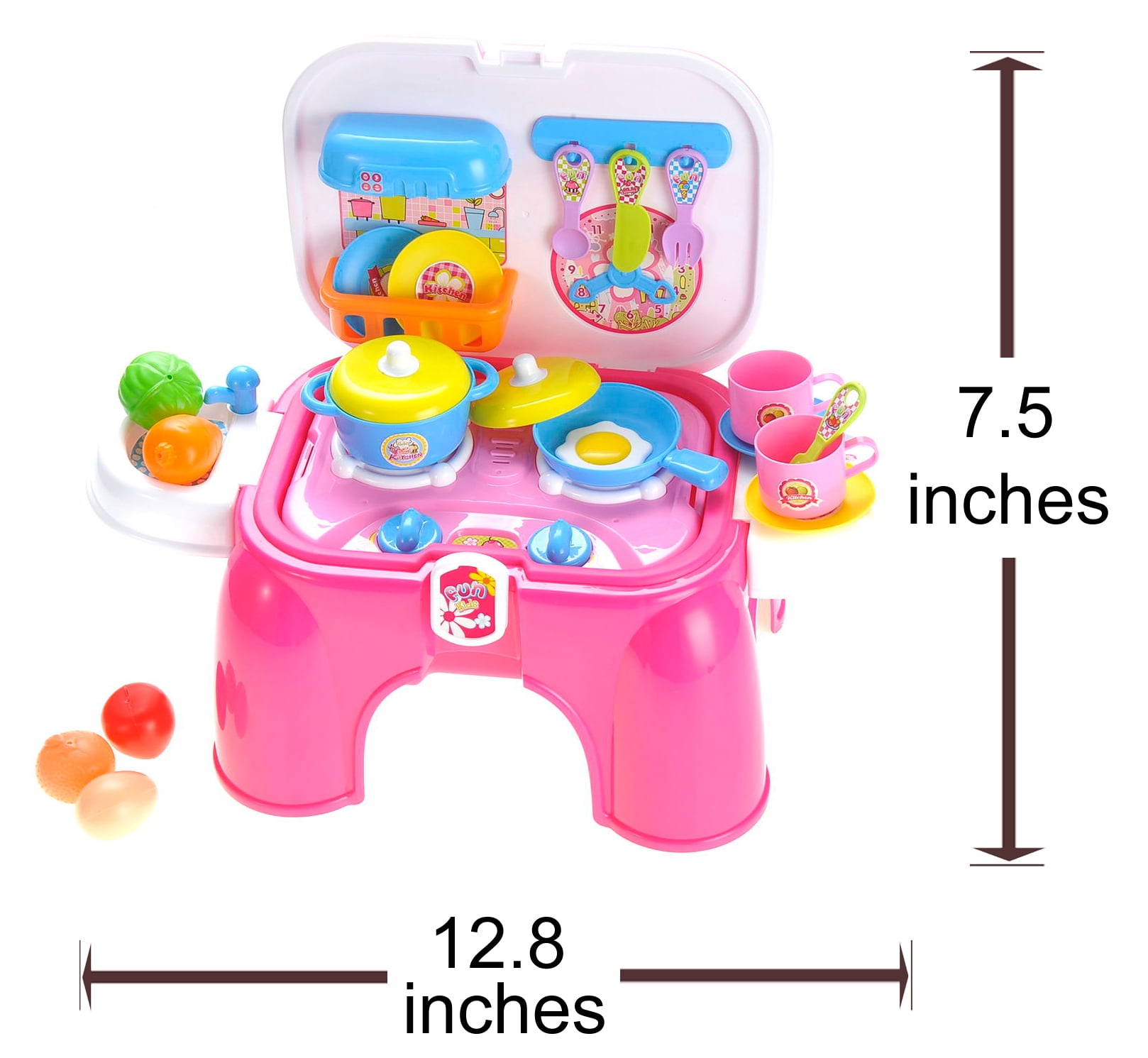 Kitchen Connection Portable Kids Kitchen Cooking Set Toy With Lights And Sounds, Folds Into Stepstool