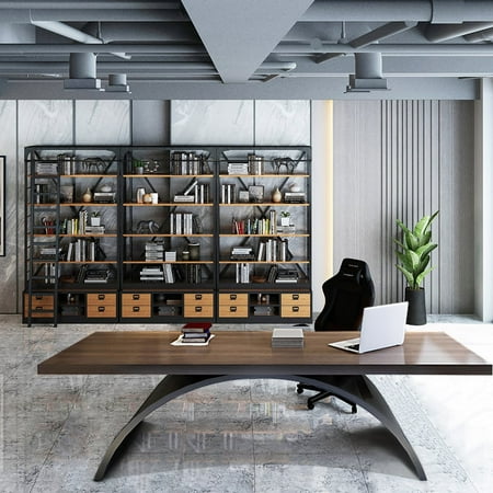Homary Industrial Rectangular 70.9" Writing Desk Solid Wood Metal Base Office Desk