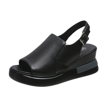 

Sandals For Women Ladies Fashion Solid Wedges Casual Buckle Roman Shoes Sandals Womens Sandals 8.5 Sandals for Women Black Flats Gel