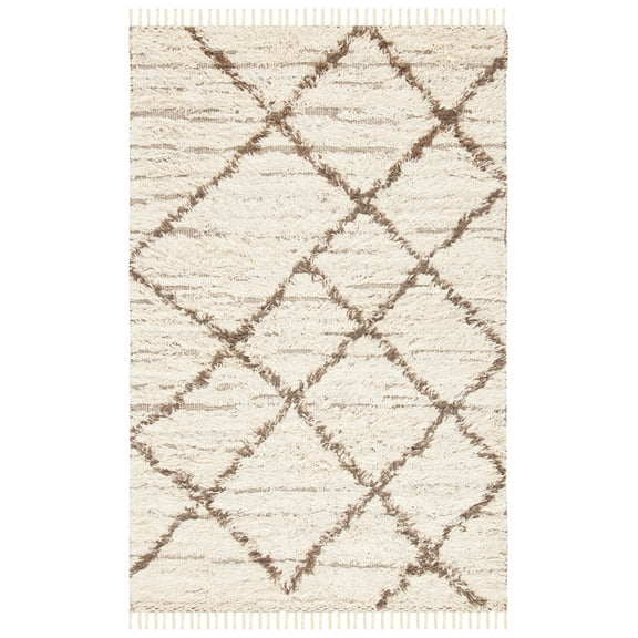 SAFAVIEH Casablanca Alannah Diamond Wool Area Rug, Ivory/Taupe, 5' x 8'