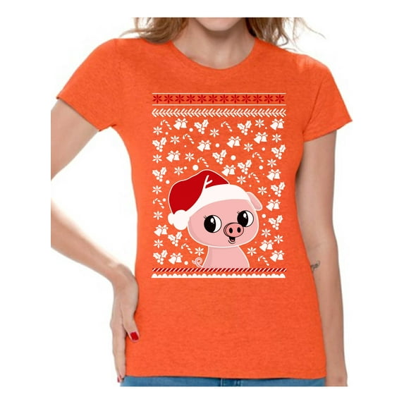 Awkward Styles Ugly Xmas Shirts for Women Christmas Piggy T-Shirt