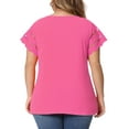 thumbnail image 3 of Agnes Orinda Women's Plus Size Tops Lace Panel Hollow Short Sleeves Spring Summer Solid Blouses 2X Hot Pink, 3 of 6