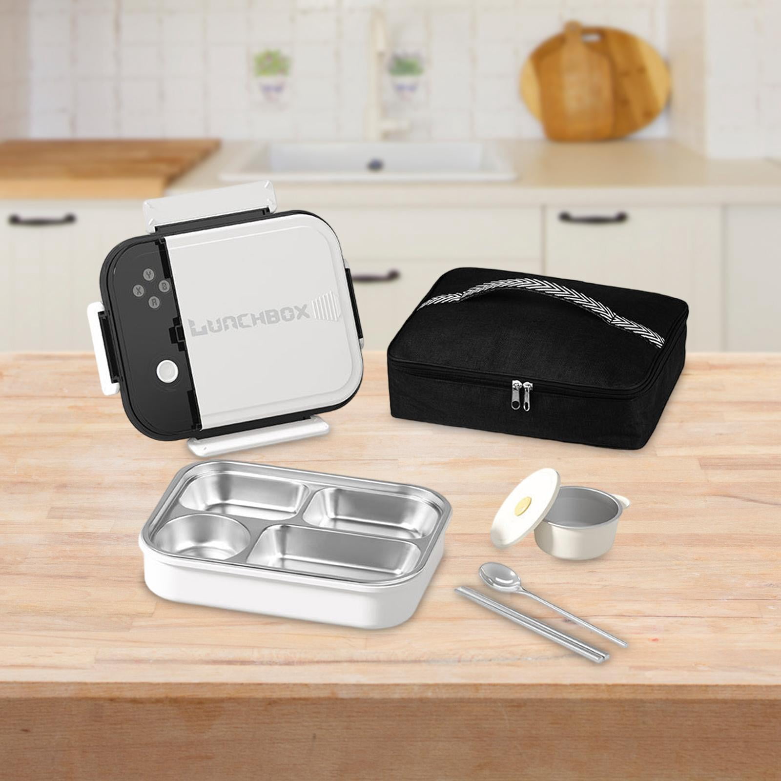 Fiocias Thermal Bento Box 4 Sided Lock Storage Case Bag Food Container for Office Work H white