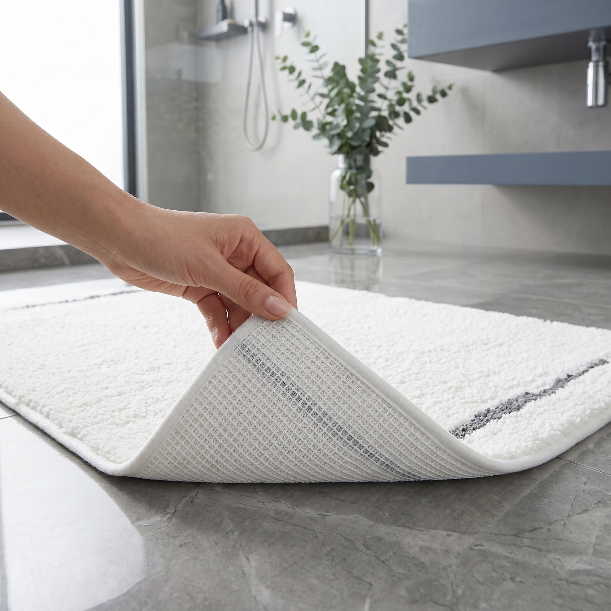Unique Bargains Luxury Soft Shaggy Absorbent Microfiber Bath Mat White 32" x 20"