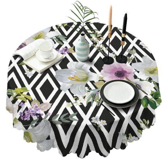 Round Tablecloth Spring Summer flower Table Cover Round 60x60 Inch for Party Dinner Picnic