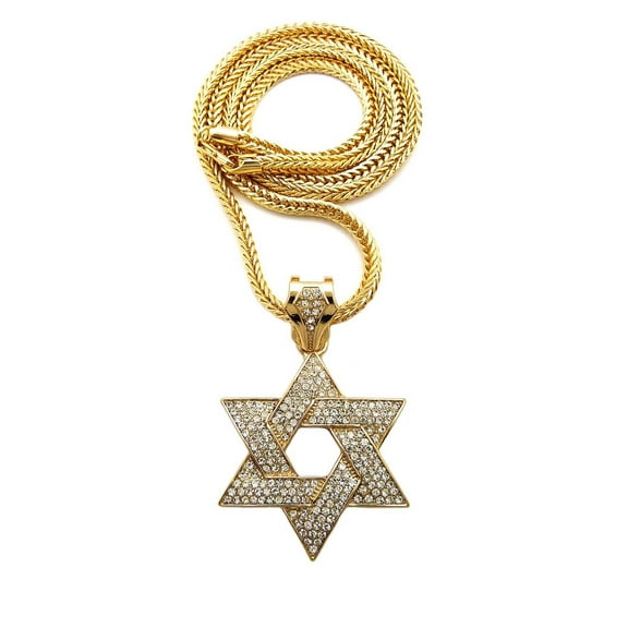 iJewelry2 Gold-tone Crystals Classic Star of David Charm Pendant Franco Chain Necklace 18''
