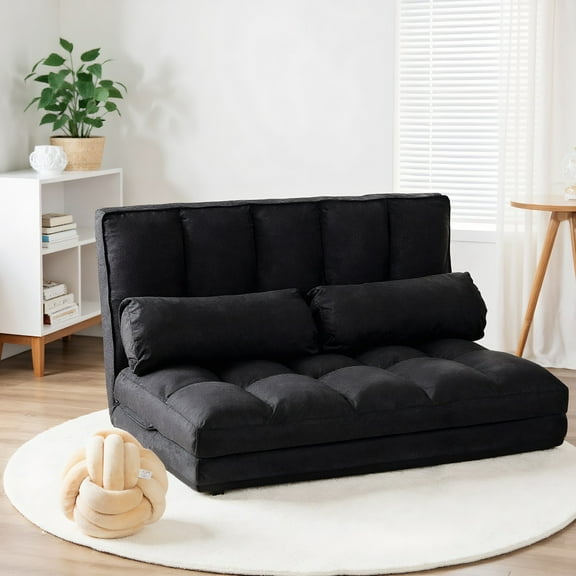 Kadyn Floor Chair, Legless Tatami Chair, Lounge Chair,Lazy Chair,6-Position Foldable Floor Sofa Bed with Detachable Cloth Cover-Black