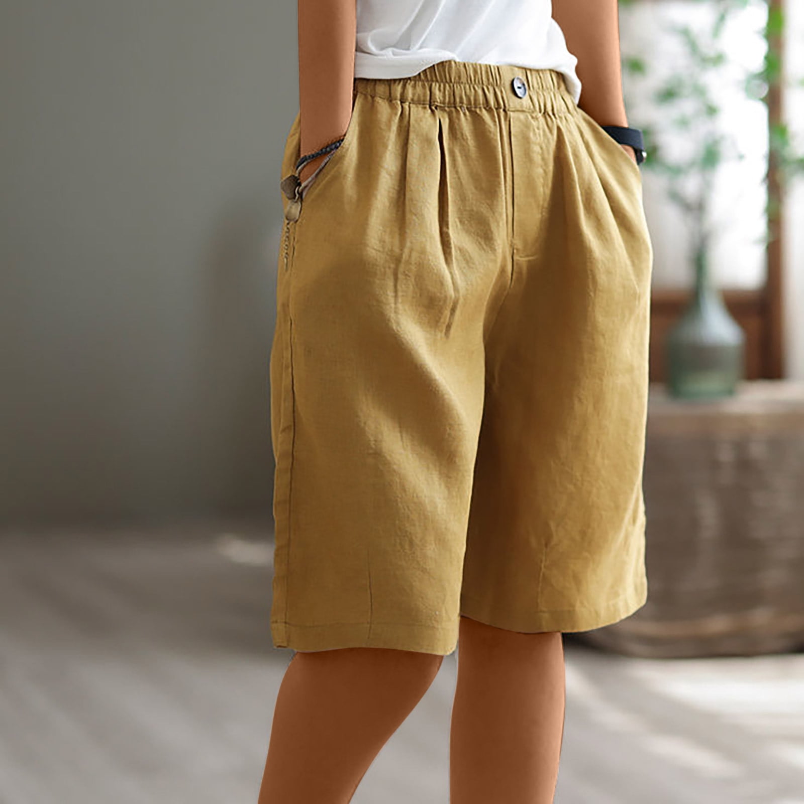 【送料&関税込】ChloAC Linen Short Pants With Bow Plus Size Shorts for Women Comfy Cotton Linen Lightweight