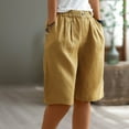 thumbnail image 5 of JINMGG Shorts for Women Clearance $5 Pants for Women Casual Summer Elastic High Waist Linen Pant Pockets Shorts Half Shorts Pants Yellow XXL, 5 of 6