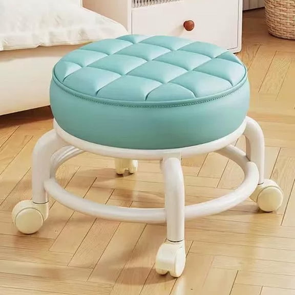 Rolling Swivel Stool with Soft Padded Seat , Low-Profile Mobility Stool for Home , Kitchen , Living Room , Bathroom , Pedicure , and Small Space Use – Comfortable Round Rolling Stool with Wheels
