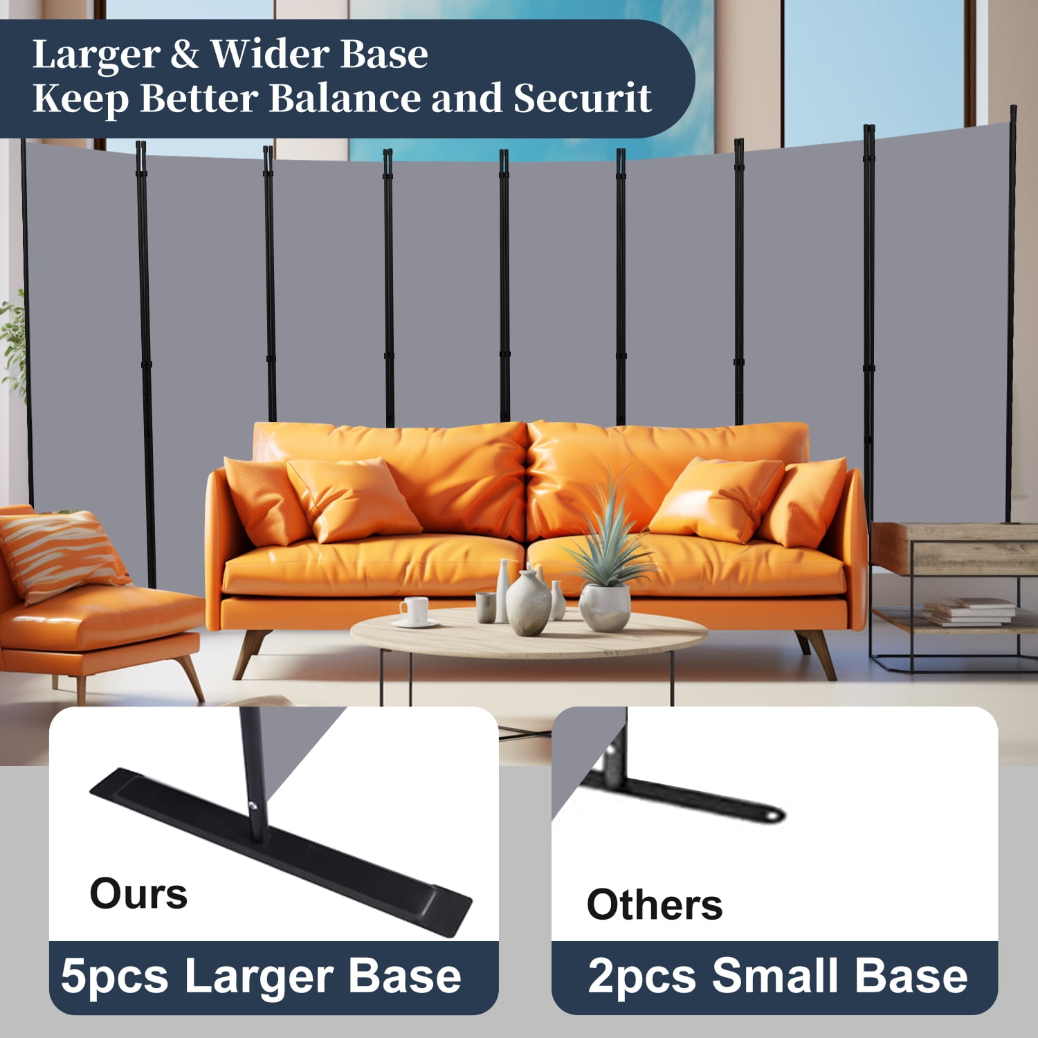 Room Divider Folding Privacy Sceens 8 Panel Partition Room Dividers 88'' Room Divider Wall Screen, Upgrade (Wider Feet) Portable Temporary Wall for Room Separation Wall Divider for Home Office Dorm