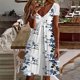 thumbnail image 1 of ICHUANYI Clearance Fashion Women Casual V Neck Printing Loose Elastic Short Sleeve Dress Skirt(White, S) ICHUANYI WER2023081012344, 1 of 5