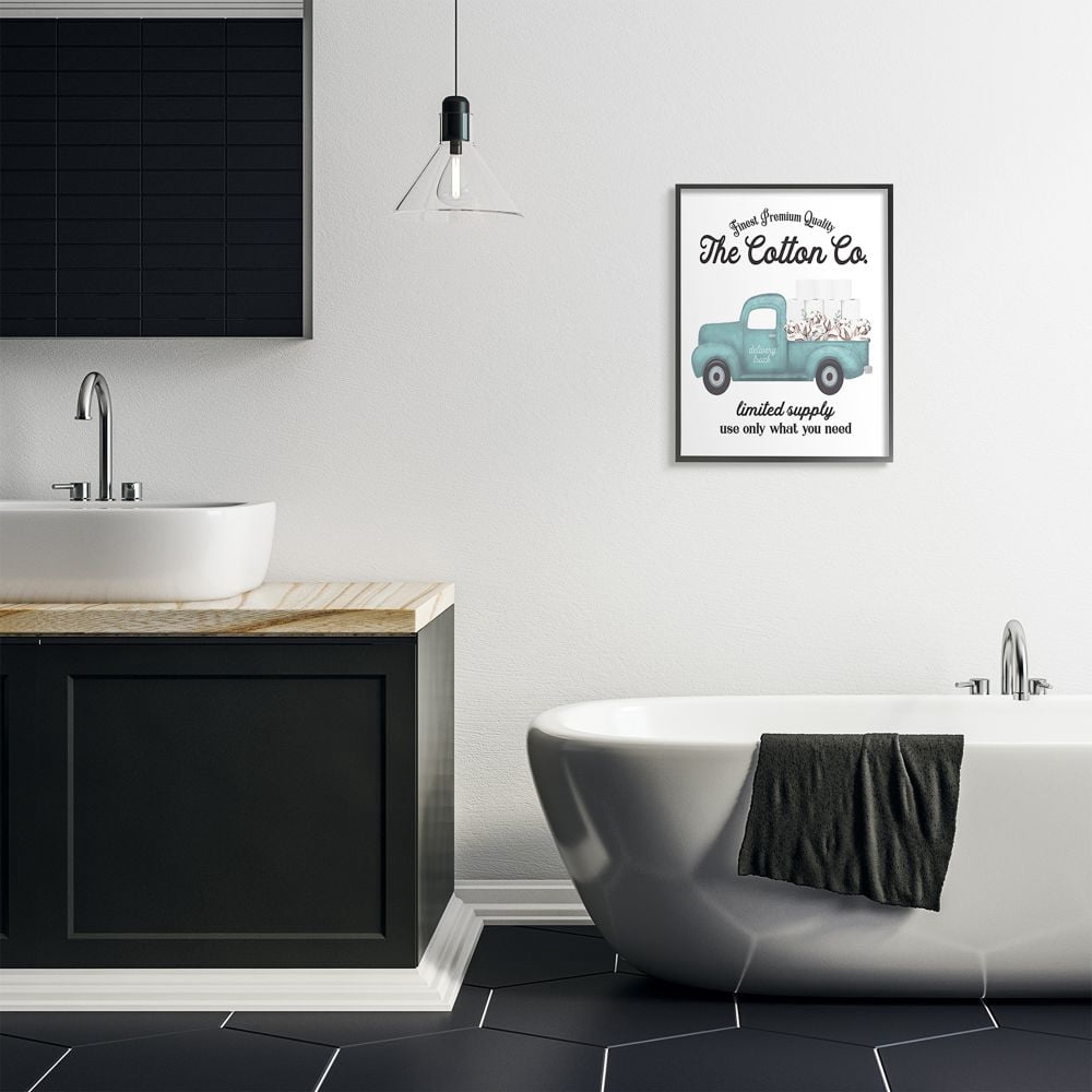 Stupell Industries Toilet Paper Family Bathroom Sign Premium Cotton Truck Framed Wall Art Design by Lettered and Lined, 24" x 30", Black Framed