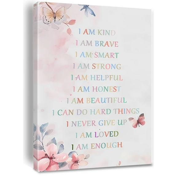 Kid Positive Affirmations Inspirational Wall Art poster ,Girls Room Playroom Bedroom Decor, I Am Kind I Am Enough, Nursery Colorful Canvas Decor, Gift for Kids
